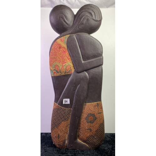 84 - Large wooden carved figure of a couple, approx 75cm tall