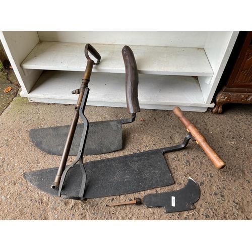 892 - Lovely vintage tools, including old fashioned hand pump, hay cutter, etc