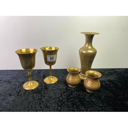 99 - Brass vases and goblets