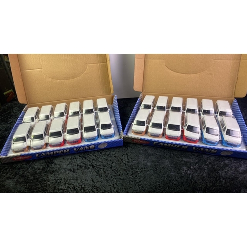 1026 - Two boxes of 12 brand new camper van model toys.