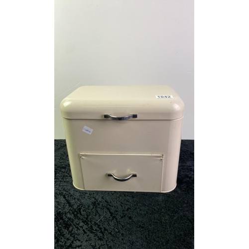 1042 - Cream enamel storage container with drawer.