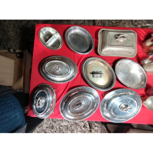 1105 - Large collection of silver plate and white metal tea sets, coffee pots plus fine silver service hote... 