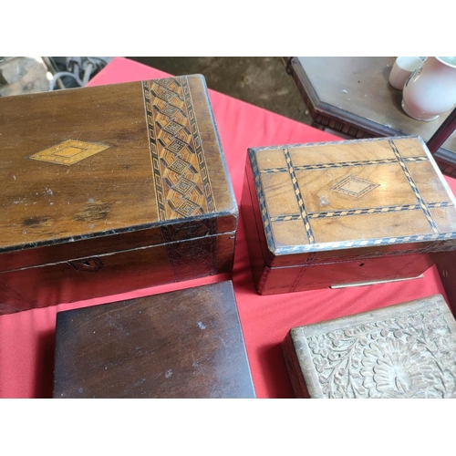 1108 - Collection of assorted vintage wooden boxes from various countries. Some need some repairs see addit... 