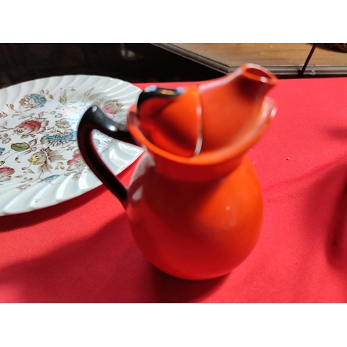 1128 - Vintage china Inc Burleigh ware orange jug, Spode tea set, Hand G Meakin cups in gorgeous poppy desi... 