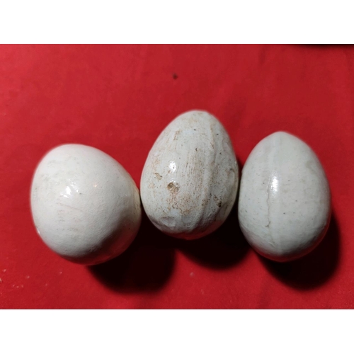 1144 - Collection of polished stone, ceramic and poss blown eggs, Inc 3 genuine vintage broody hen eggs