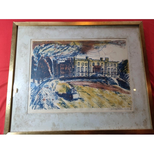 1150 - Large lithograph of Kimbolton Castle 1973 signed and dated John Watson