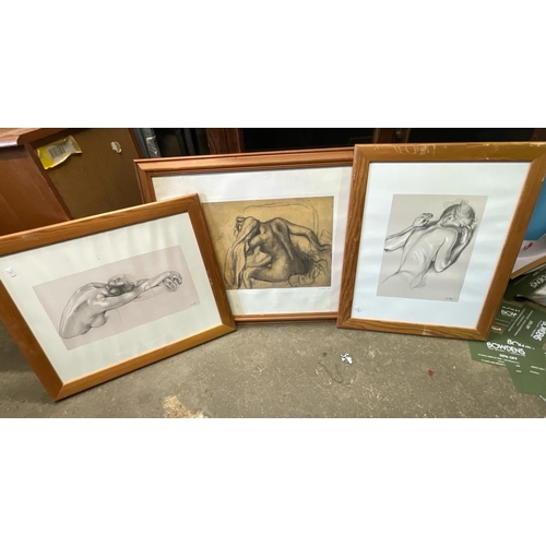 1458 - Three framed prints of life drawings