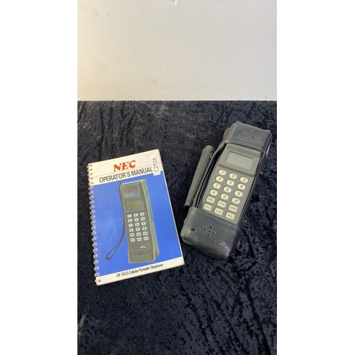 138 - NEC vintage analogue mobile phone in fitted leather case with instruction manual (no charger)