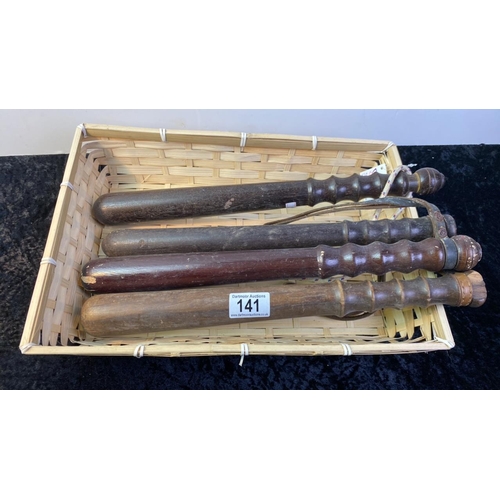 141 - Four vintage wooden police truncheons