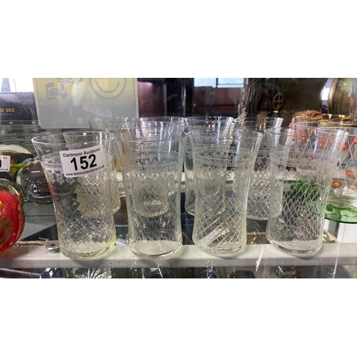 152 - 12 Pall Mall etched glasses - a mixture of antique and vintage