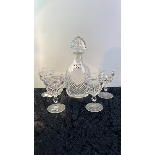 156 - Beautiful glass decanter with 4 glasses