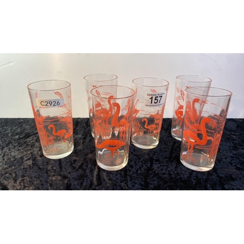 157 - Set of 6 vintage drinking glasses with flamingo design