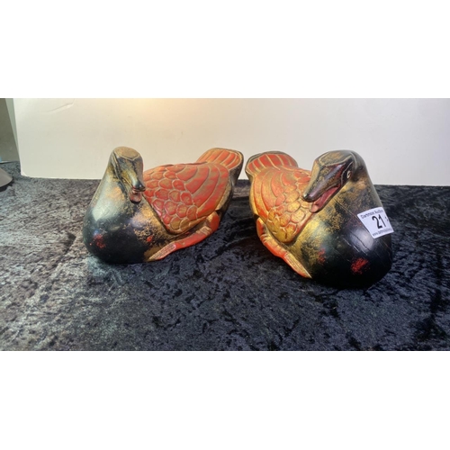 21 - Pair of Chinese wooden ducks