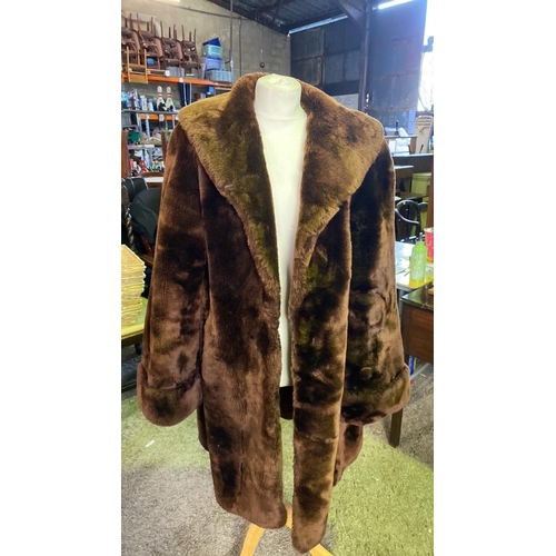 259 - Long dark brown fur (likely faux) coat