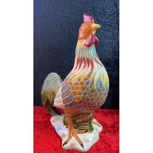 12 - Two fabulous pottery Roosters/Chickens possibly antique. Approx 50 cm tall 