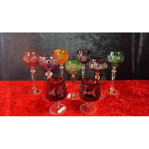 161 - Selection of bohemian style cut to clear wine and brandy glasses