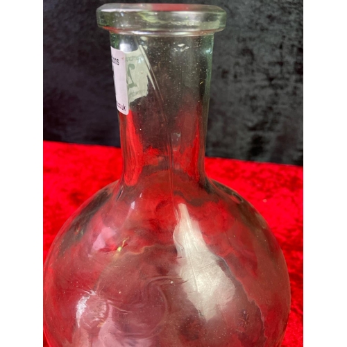 221 - Fabulous hand crafted glass bottle with some age, approx 22cm tall