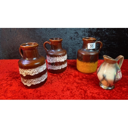 55 - 4 West German jugs including 1 Luster glazed approx 17 and 12 cm tall