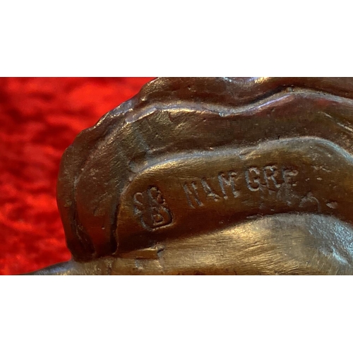 63 - Bronze figurine of a seated ballerina. Marked B to base, possibly for Bergman. Approx 7cm tall