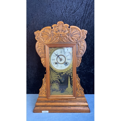 1 - American New Haven Clock Company free standing or wall mounted clock in elaborately carved case and ... 