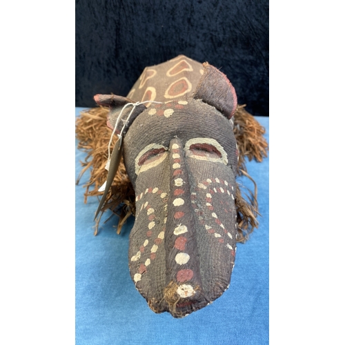 13 - Wooden framed animal puppet / head dress with string operated jaw, hessian and papier mache (?) body... 