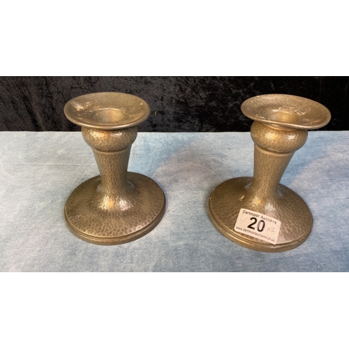 20 - Fabulous pair of Liberty’s Tudric pewter candlesticks, approx 11.5 tall, some small dents