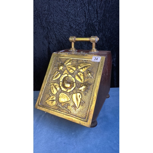 24 - Brass coal box with rose design