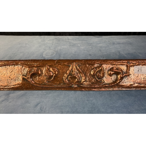 26 - Copper arts and crafts style fire kerb, approx 121cm long