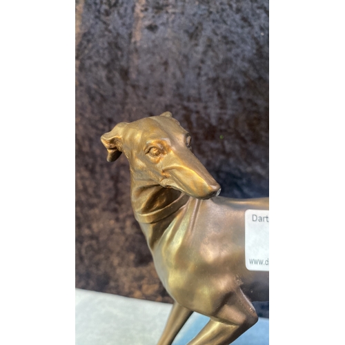 33 - Cold cast bronze sculpture of two greyhounds playing with a ball, approx 19cm tall