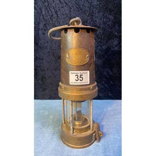 35 - Patterson Lamps GPO brass miner’s lamp, approx 26cm tall