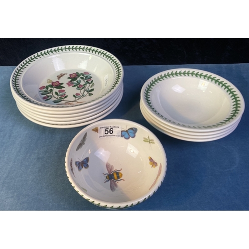 56 - Six Portmeirion Botanic Garden bowls, 21cm diameter, four unmarked plan white with leaf rim design b... 