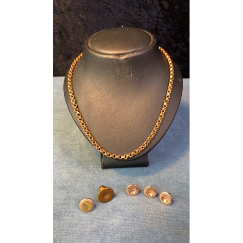 603 - Gold coloured neck chain and shirt studs