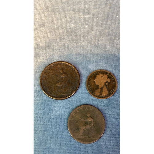 610 - One George 111 penny and one halfpenny 1806 Fine, and one Victoria Halfpenny 1891 Fine
