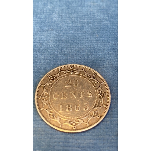 614 - Victoria Newfoundland 20 cent coin 1865 (Extremely Fine)