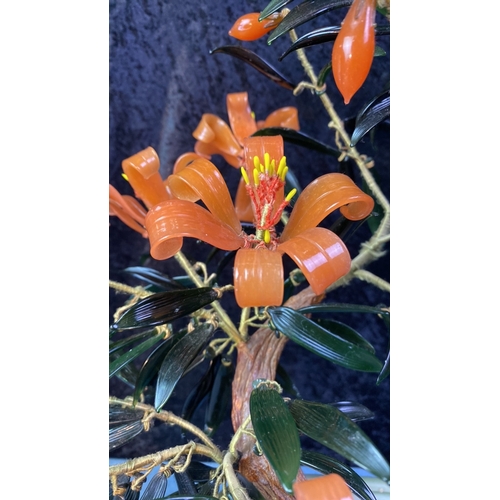 67 - Vintage glass leaf and petal tree with ceramic pot, approx 40cm tall