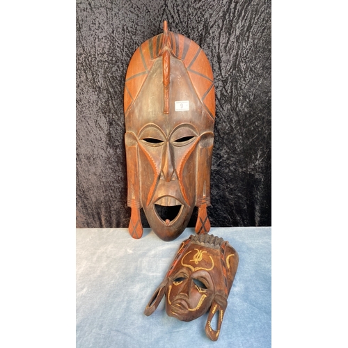 9 - Two wooden carved ethnic masks, approx 59cm and 29 cm tall