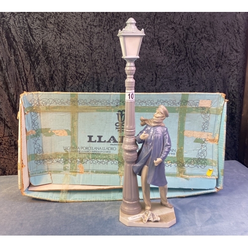 10 - Large Lladro lamplighter figure complete with long staff lighter and box (box is a/f), approx 46.5cm... 