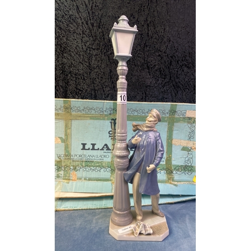 10 - Large Lladro lamplighter figure complete with long staff lighter and box (box is a/f), approx 46.5cm... 