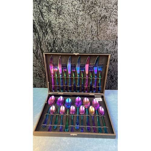 124 - Love this! 24 piece, boxed, PCS iridescent cutlery set