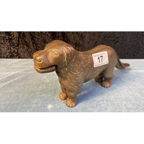 17 - Bronze dog nutcracker, approx 31cm nose to tail