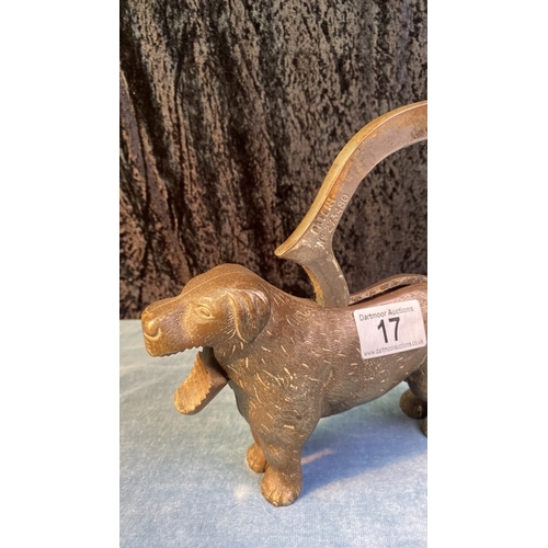 17 - Bronze dog nutcracker, approx 31cm nose to tail