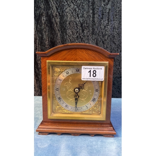 18 - FW Elliott mahogany cased brass faced mantle clock, approx 16cm tall