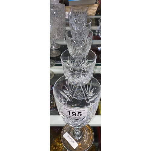 195 - 6 beautiful crystal wine glasses