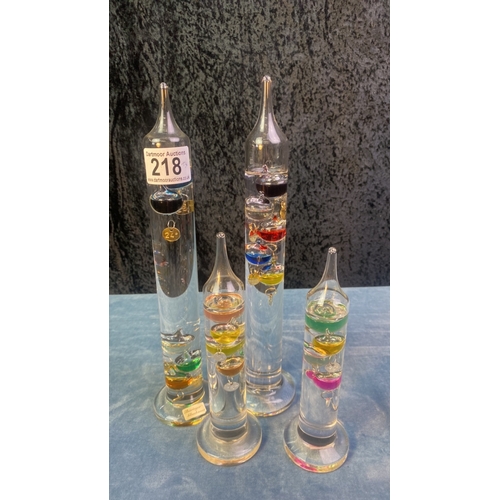 218 - 4 Galileo Thermometers tallest 28cm