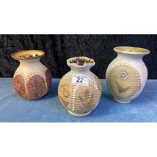 22 - Three studio pottery vases by Rob Fierek, approx 14 & 15.5cm tall