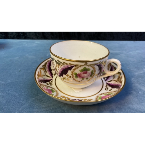 407 - Fine trio of antique porcelain cup and saucers from Miles Mason, appears to be hand painted set, a M... 