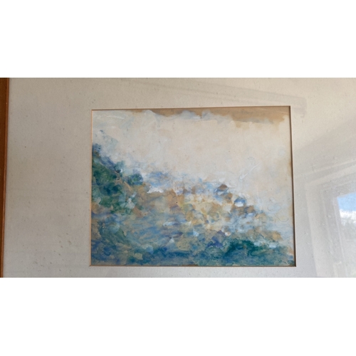 460 - A pair of abstract sea scenes in unusual decorative framed, one titled ‘Evening’ and the other ‘Sea ... 