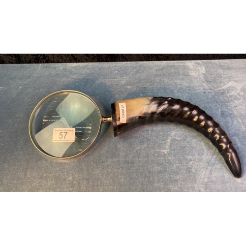 57 - Horn handled magnifying glass, approx 37cm long