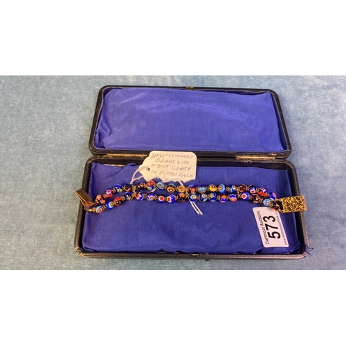 573 - Italian Millefiori multi coloured bead bracelet with gilt clasp