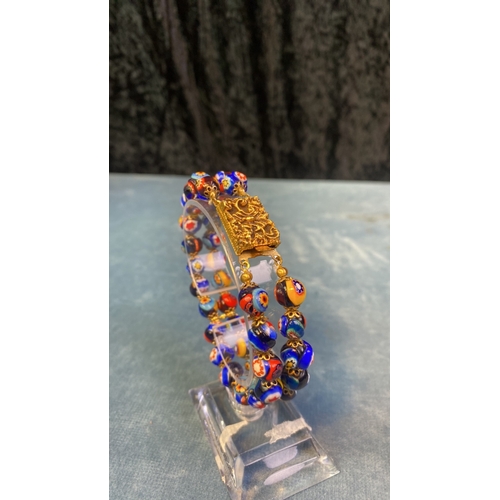 573 - Italian Millefiori multi coloured bead bracelet with gilt clasp